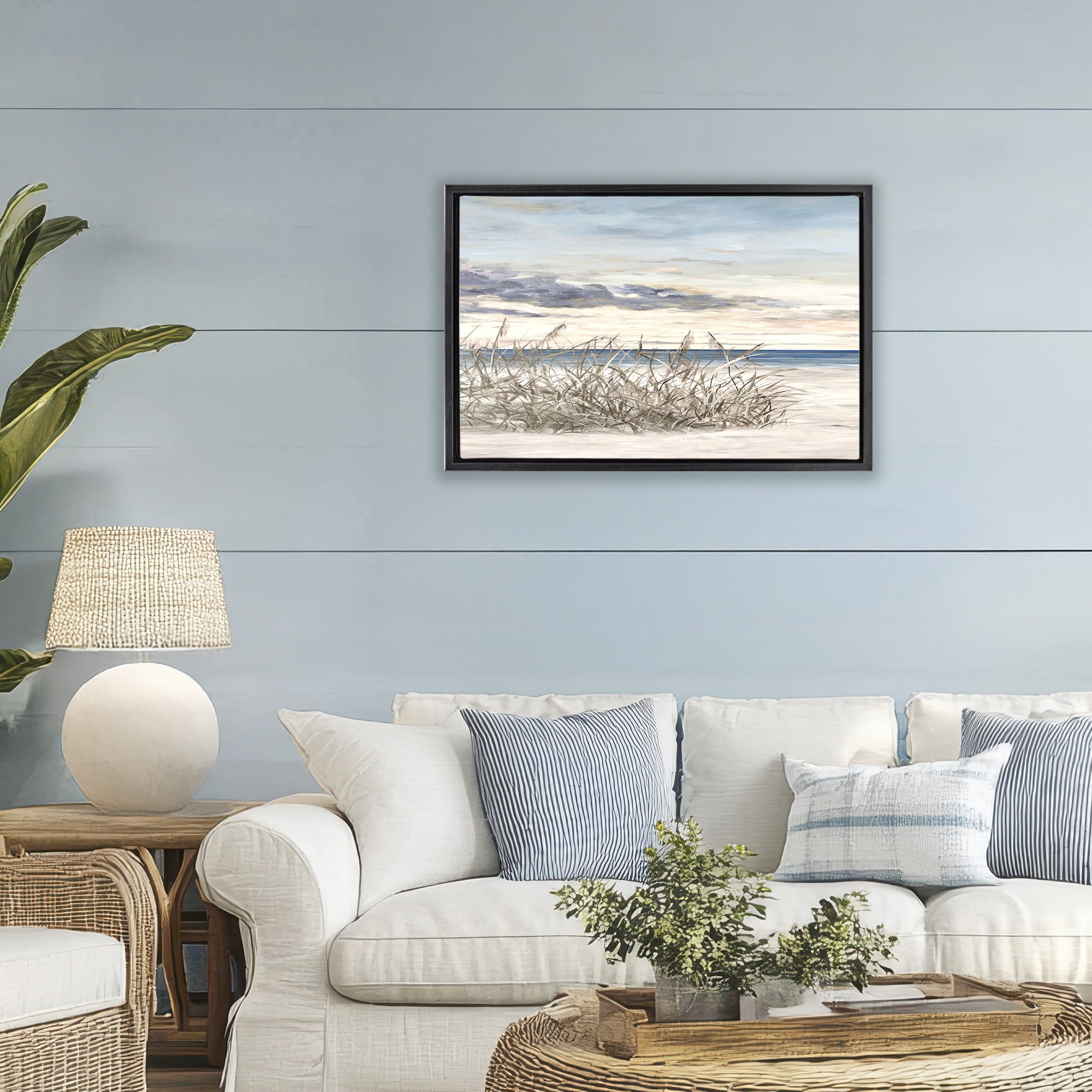 Stupell Industries Windy Beaches Landscape Black Framed Floater Canvas Wall Art, design by Julie DeRice