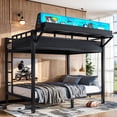 thumbnail image 3 of Leumius Full over Full Size Metal Bunk Bed with Storage Shelves and Pegboard, Bunk Bed Frame with USB Ports and LED Lights, Space-Saving for Teens and Adults Black, 3 of 9