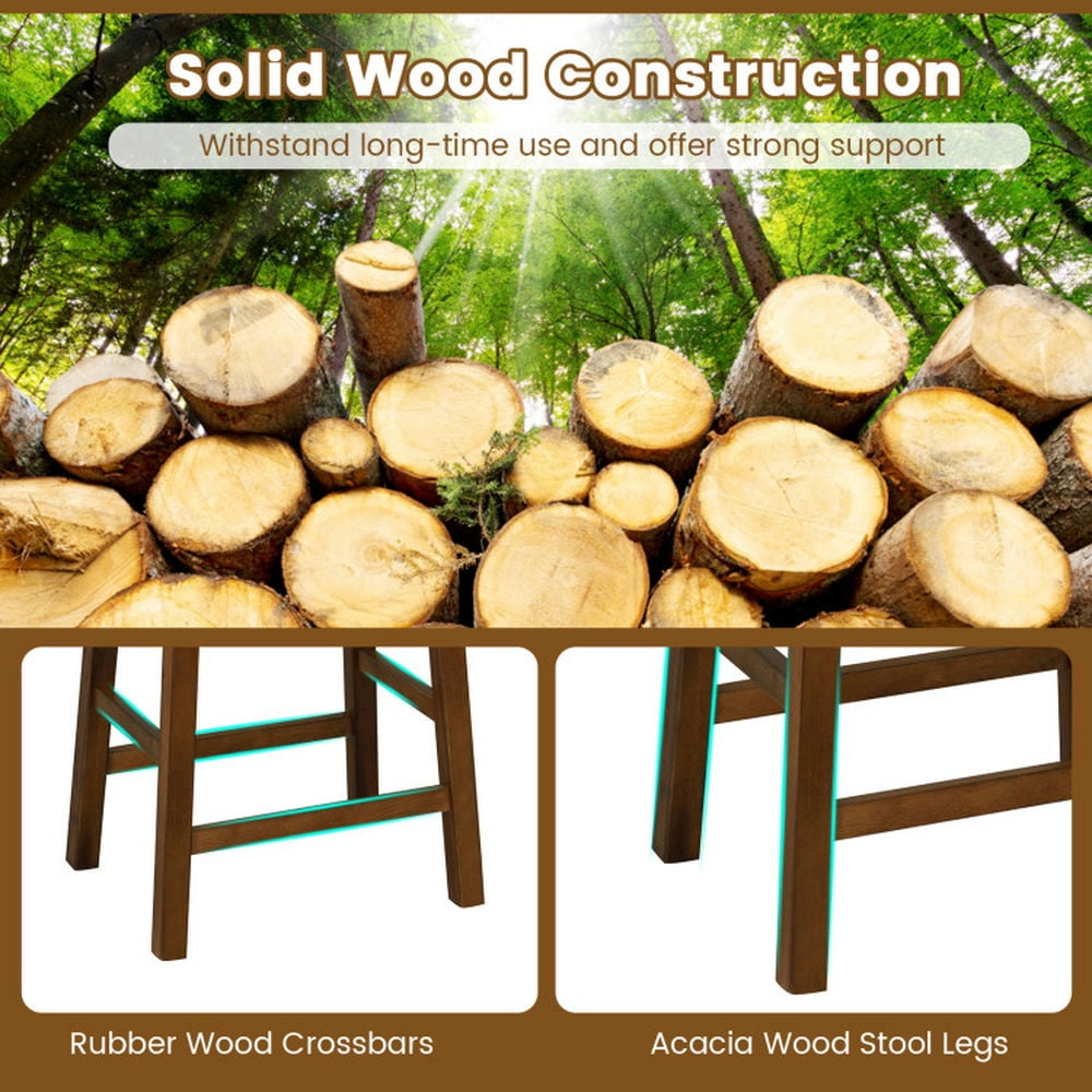 Demi Bonn 25" Set of 2 Faux PU Leather Counter Height Bar Stools with Woven Curved Seat, Modern Kitchen Dining Chair, Brown