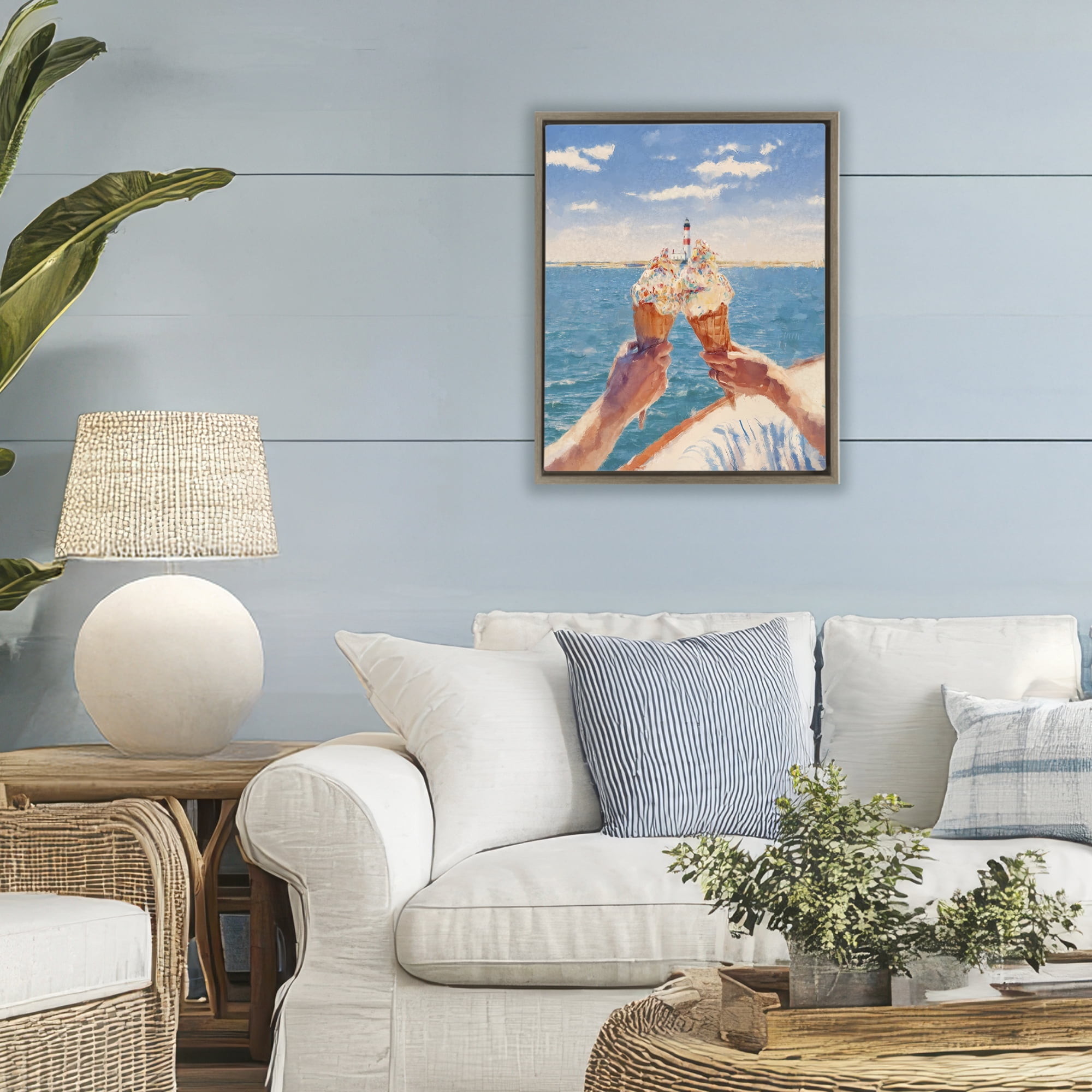 Ice Cream Cheers on Boat Brown Framed Floater Canvas Wall Art, design by Ziwei Li