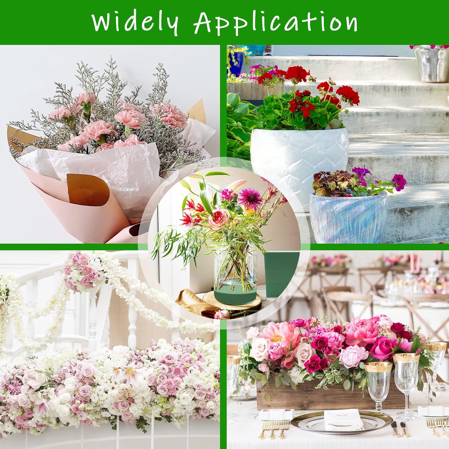 Floral Foam Blocks,Green Wet Dry Flower Foam Plant Foam for Fresh & Artificial Flower Arrangements DIY Craft 5.5”L x 3.1”W x 1.7”H