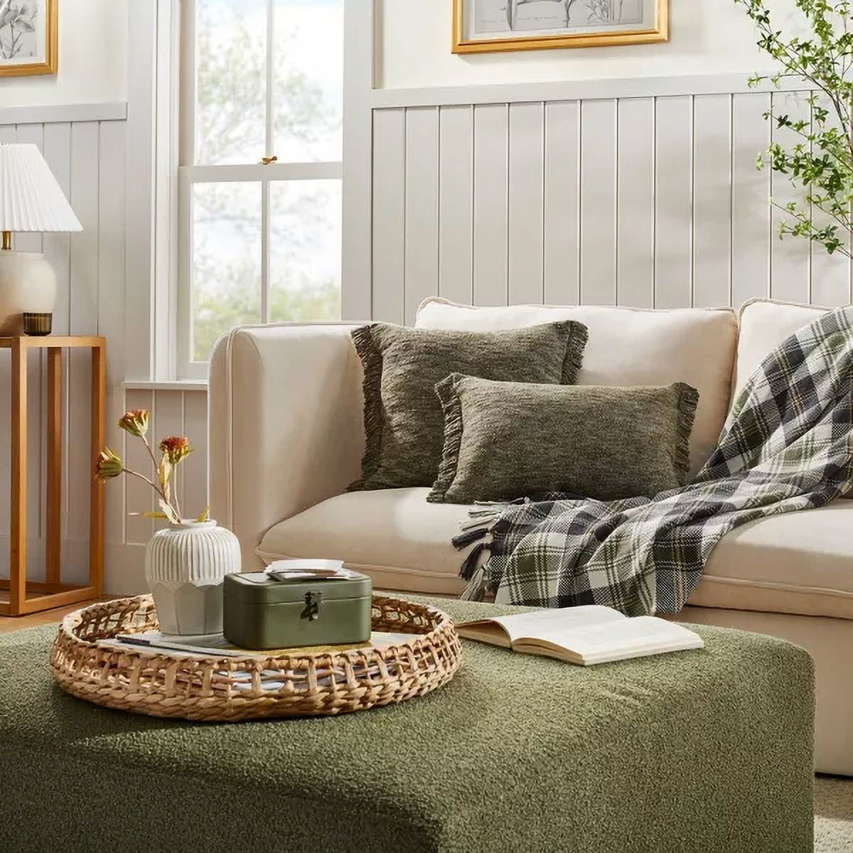 14 x20 Cozy Solid with Fringe Lumbar Throw Pillow Peat Moss Hearth Hand with Magnolia Walmart