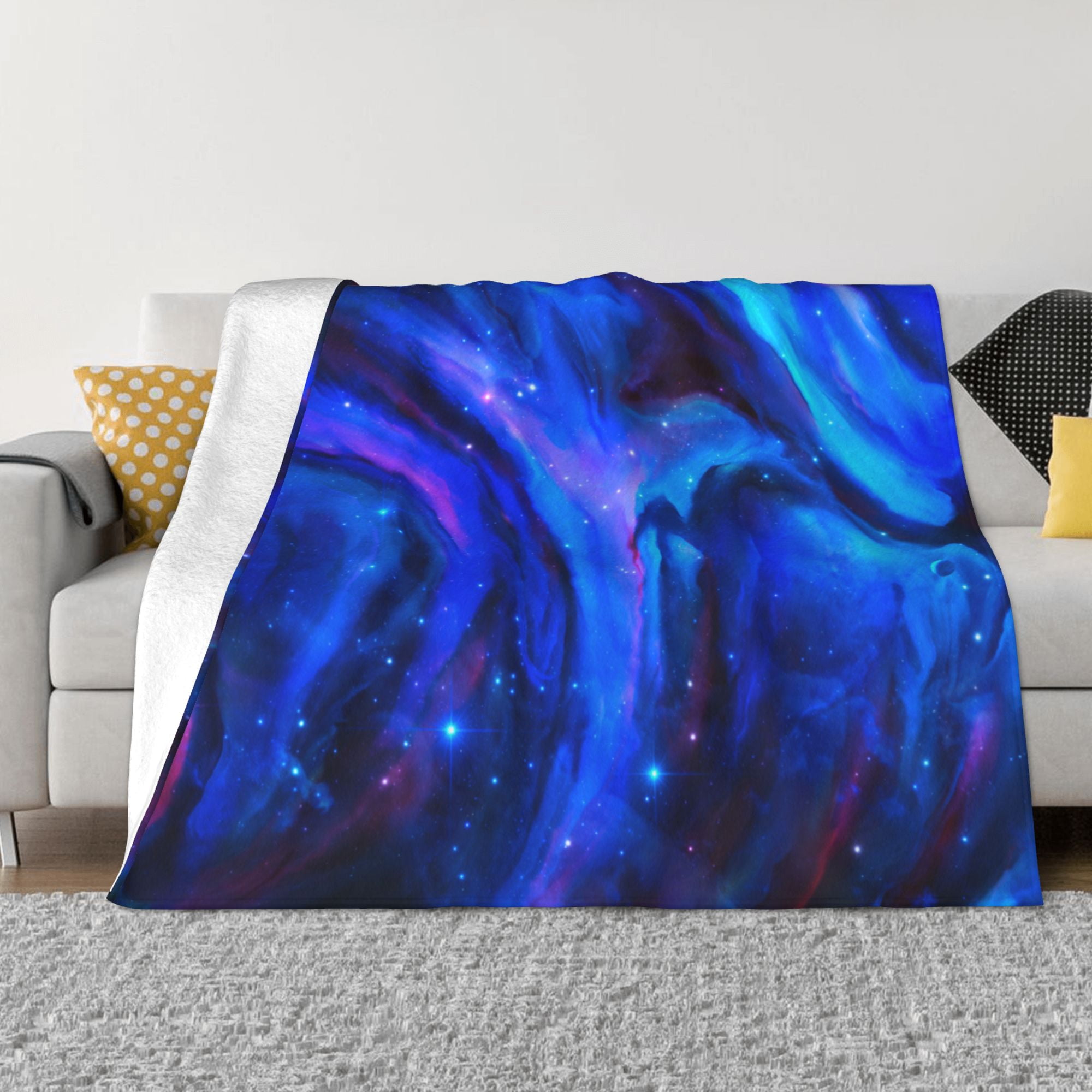 Super Soft AntiPilling Flannel Bed Blankets, Purple Blue Nebula Cozy