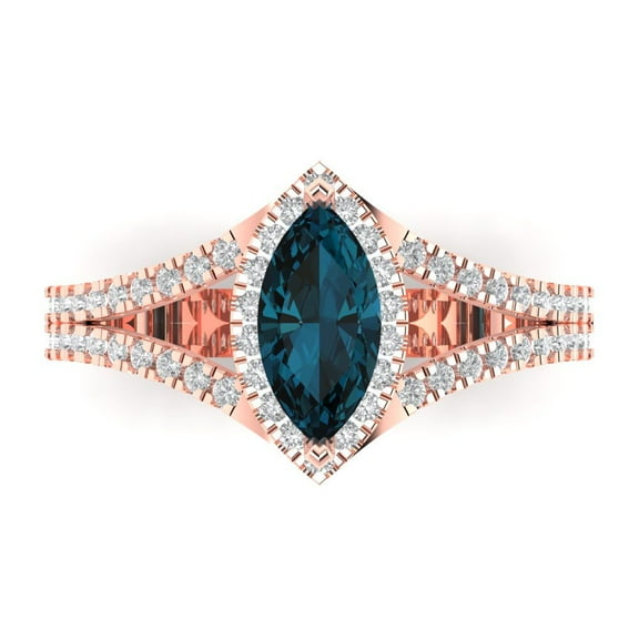 Clara Pucci 14K Rose Gold 1.2ct LondonBlueTopaz Halo Ring for Women