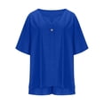 thumbnail image 7 of Two Piece Sets For Women Summer Linen Casual Outfit Plus Size Loose Fit Short Sleeve Shirts & Wide Leg Shorts Sets,Blue,XL, 7 of 7