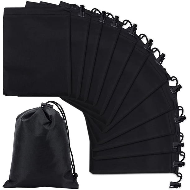 12 bolsas de poliéster con cordón de 7,8 x 6,3 pulgadas, de nailon negro, con cierre de cordón y cierre de palanca, para regalo y joyería.