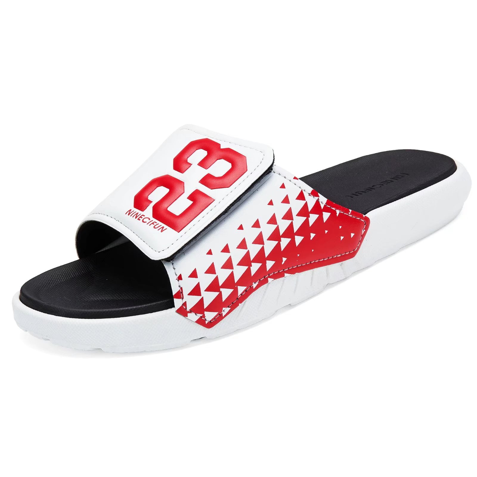 NineCiFun Men's Slides Sandals Shower Shoes Adjustable White/Red Size