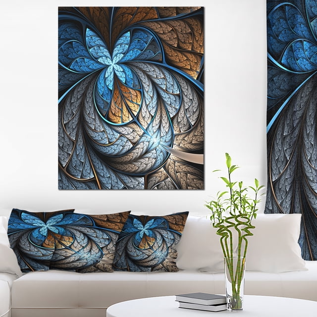 Blue Brown Fractal Flower Pattern - Floral Art Canvas Print
