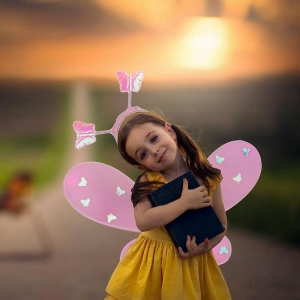 Txlixc Juego de rol de cuento de hadas de 4 piezas para niñas, falda brillante + alas de mariposa de cuento de hadas LED + horquilla + palo de mariposa Txlixc moda