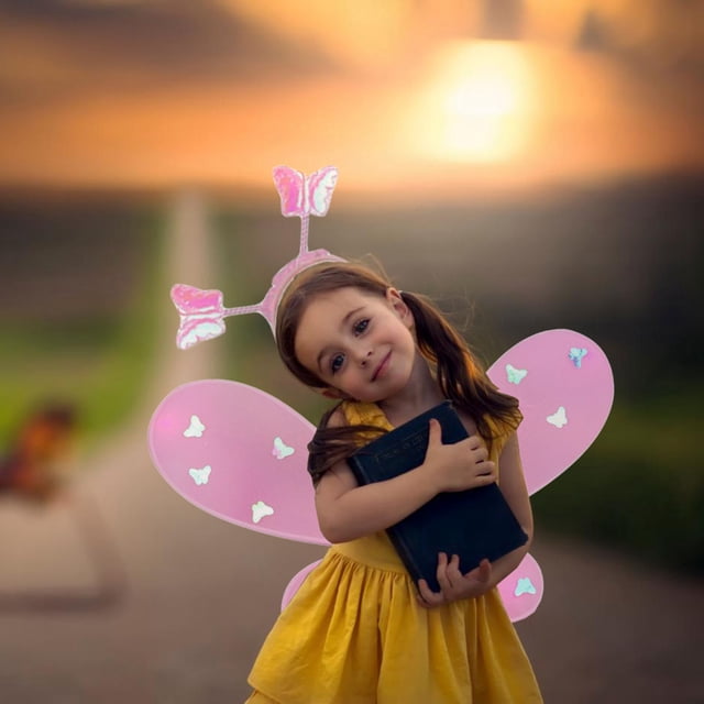 Txlixc Juego de rol de cuento de hadas de 4 piezas para niñas, falda brillante + alas de mariposa de cuento de hadas LED + horquilla + palo de mariposa Txlixc moda