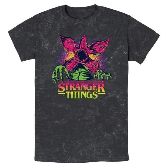 Mens Stranger Things Demogorgon Neon Pixel Logo T Shirt