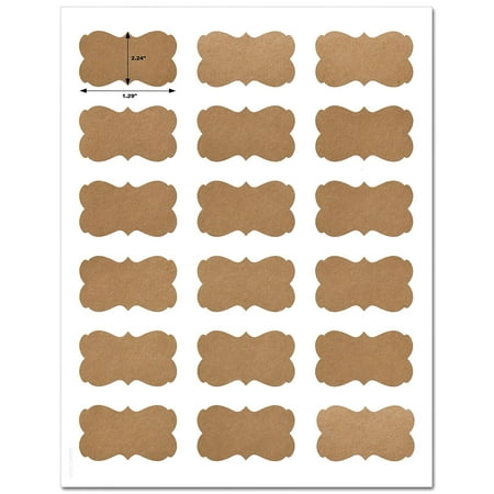 7 Inch Semi Gloss Labels - Decorative Brown Kraft Semi-Rectangle Labels, 2.24 x 1.29 inches, with Downloadable Template and Printing Instructions, 5 Sheets, 90 Labels (BK22)