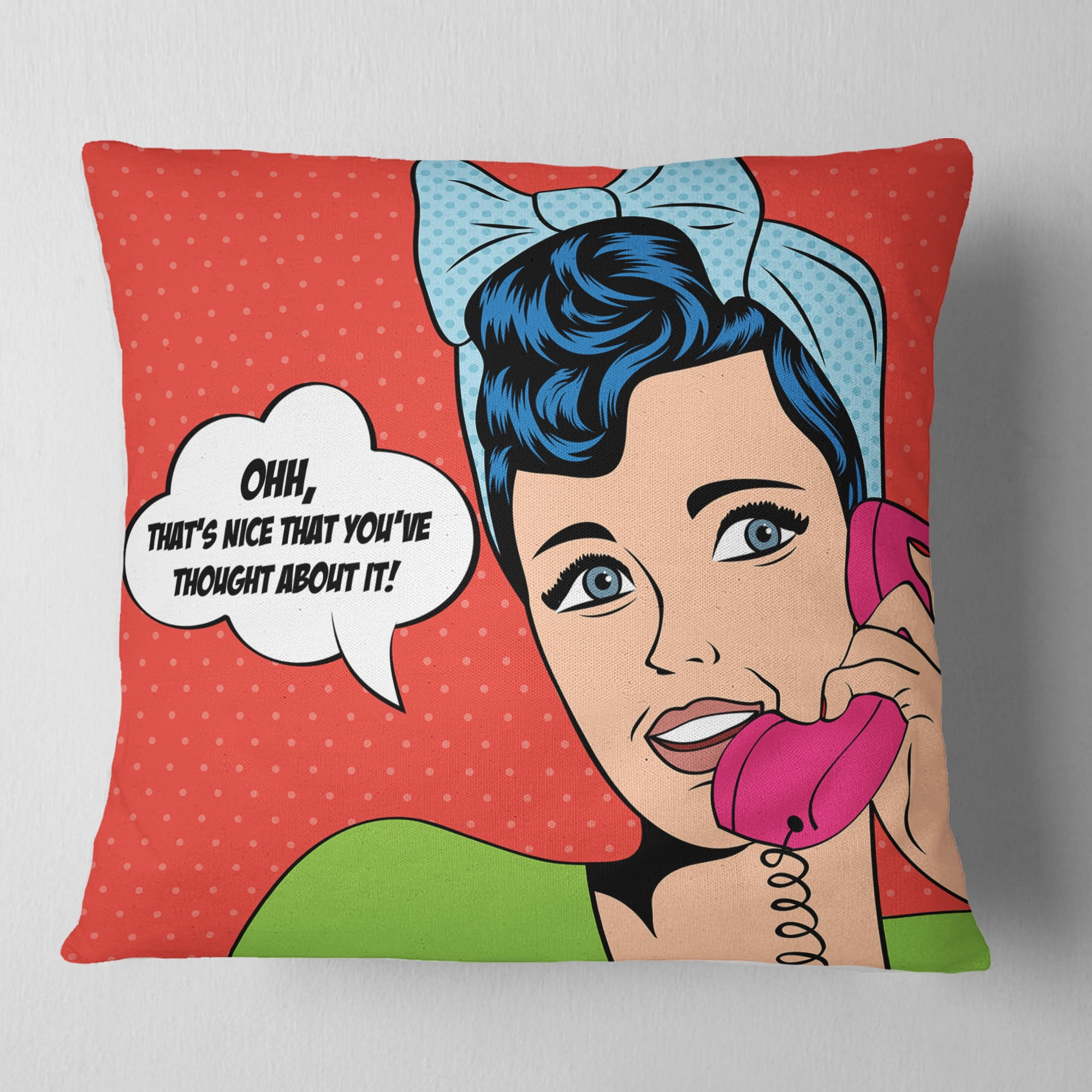 Designart Woman Talking on Phone - Abstract Portrait Throw Pillow - 18x18