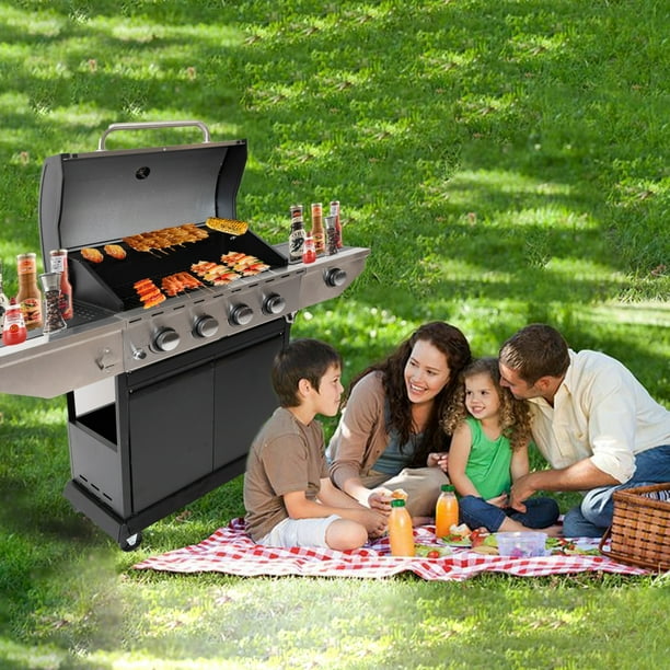 4Burner Propane Gas Grill with Side Burner and PorcelainEnameled Cast Iron Grates 42000BTU