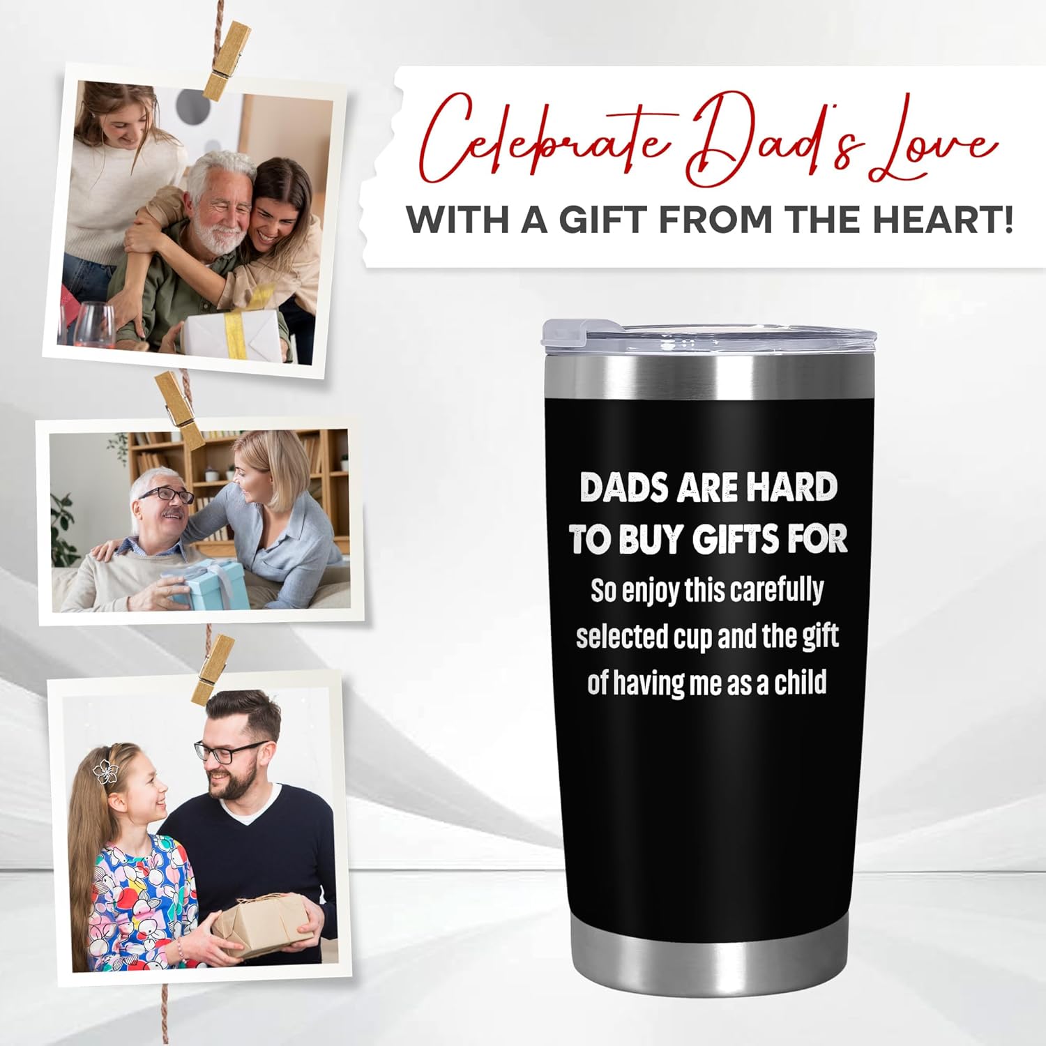 Father's Day Gifts for Dad from Daughter Son - 20 oz Stainless Steel Insulated Coffee Tumbler with Lid - Funny Fathers Day Birthday Gifts for Dad, Mens Birthday Gift Ideas, Cool Stuff for Men