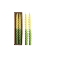 Creative Co-Op 2-Piece Unscented Twisted Taper Candles, Yellow Ombre and Green Color, Set of 2