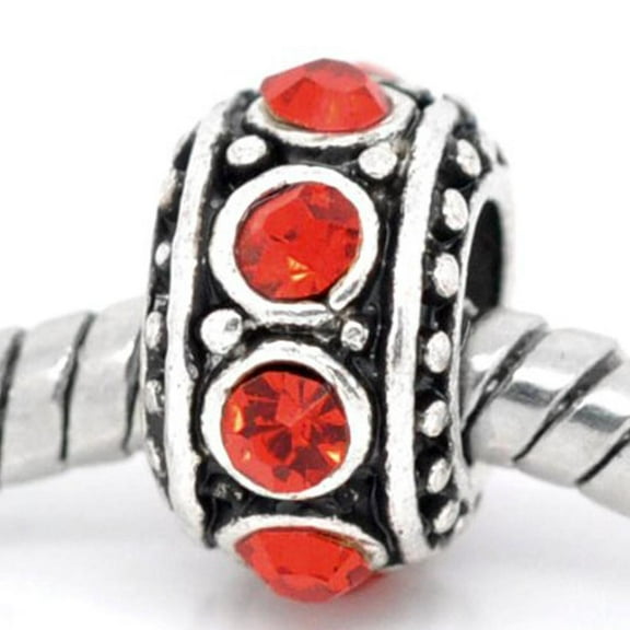 Sexy Sparkles Silver Base Metal July Birthstone Spacer Bead Charm for European Snake Chain Charm Bracelet - Zinc Metal Alloy, 1 Charm