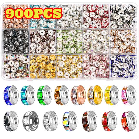 YanJici Jewelry Making Supplies, 900 Rondelle Spacer Beads for Bracelets, 8 mm Crystal Beads for Jewelry Making, Beadable Pens, 15 Colors