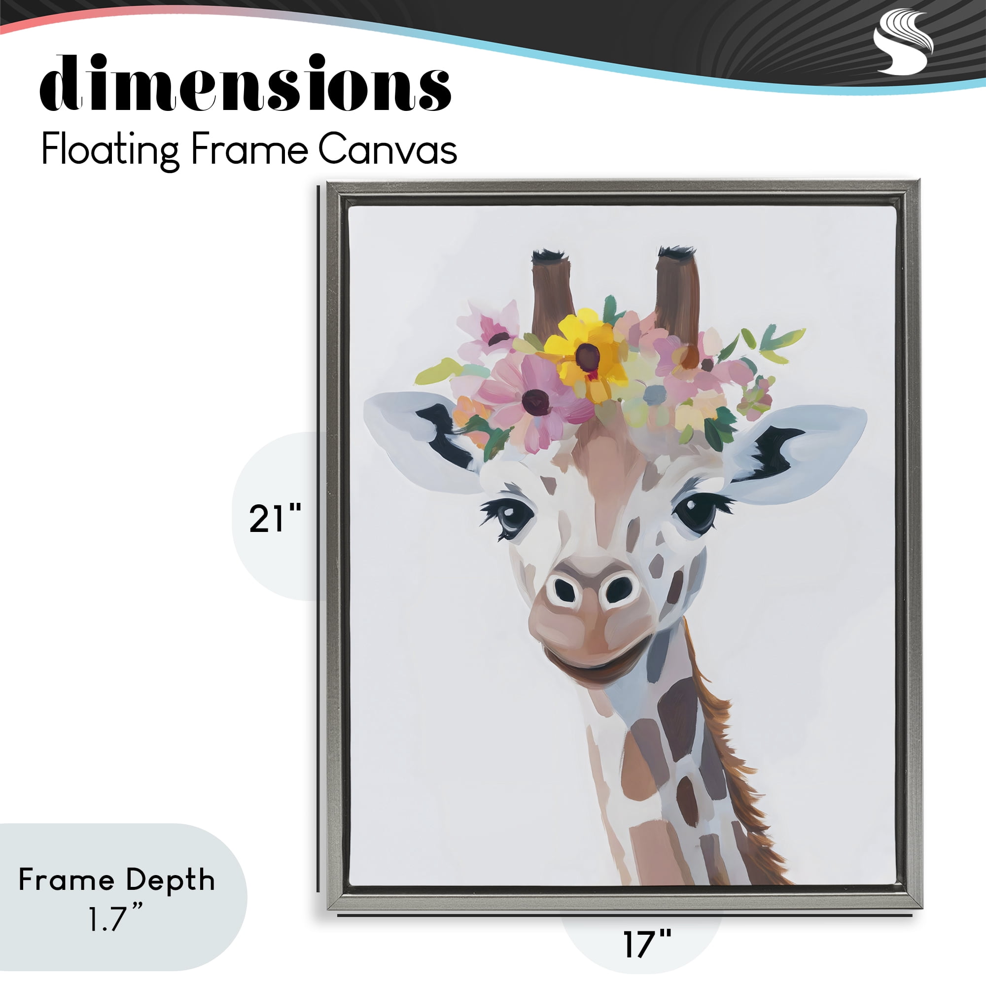 Stupell Industries Flower Crown Giraffe Gray Framed Floater Canvas Wall Art, design by The Prints Vibe