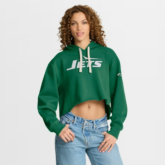 Women's Fanatics Kelly Green New York Jets Oversized Hometown Heritage Cropped Hoodie