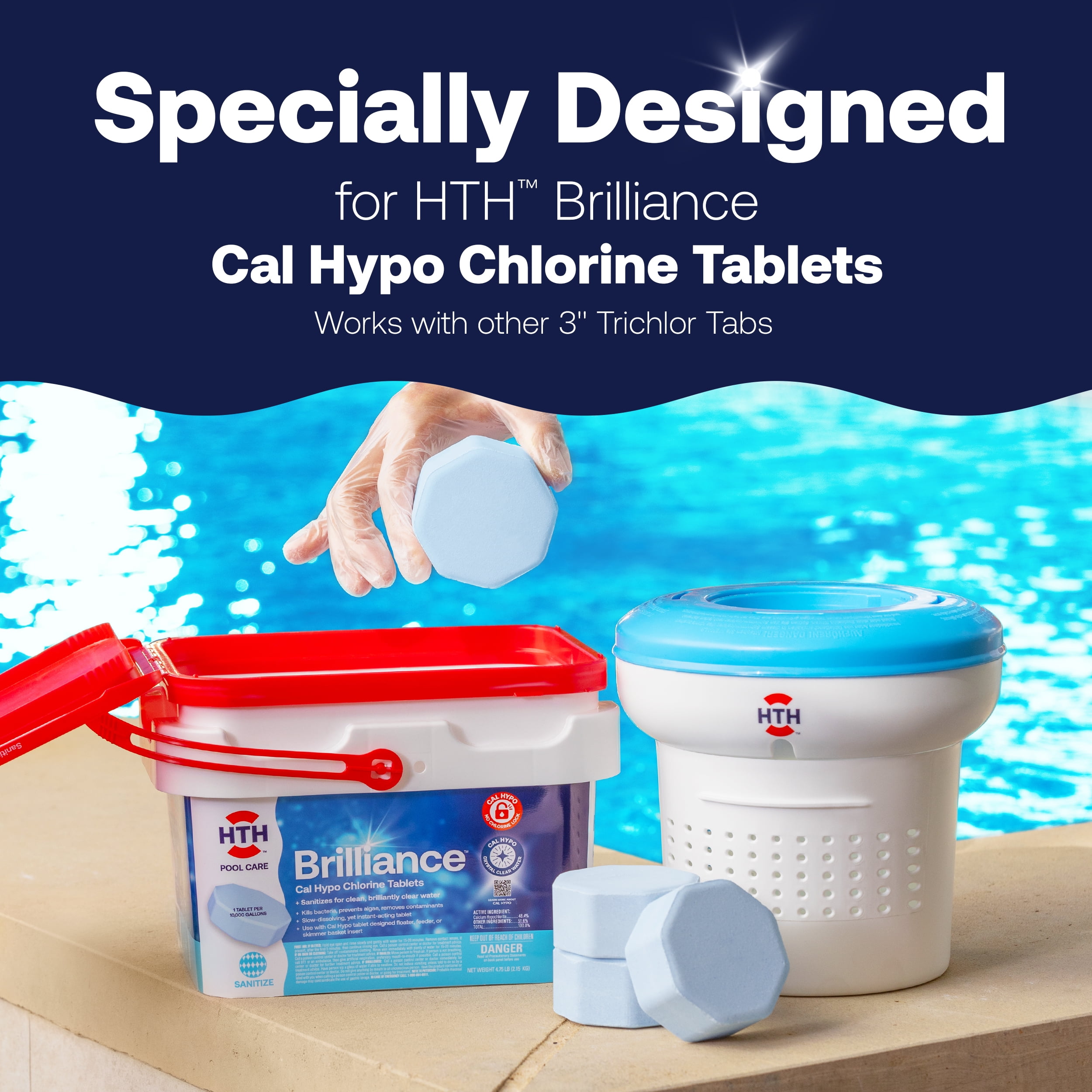 HTH Brilliance Chlorine Floater for Pools - Holds 4 Brilliance Tabs or 5 Standard 3-inch Tablets