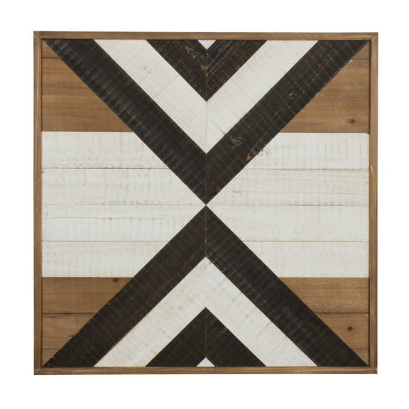 Kate and Laurel Baralt Shiplap Wood Plank Art, Black, White and Rustic Brown