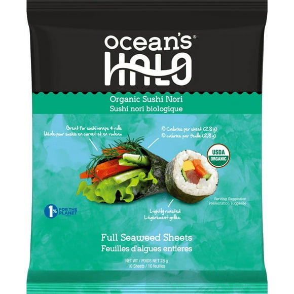 Ocean's Halo, Organic Sushi Nori Seaweed, Vegan, 28g, OCEAN'S HALO ORG SUSHI NORI SEAWEED SHTS