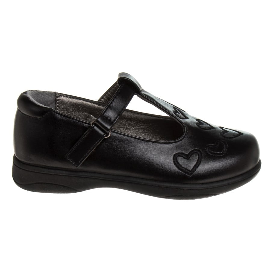 French Toast Little Kids Girls' T-Strap Faux Leather Hook & Loop School Shoes - Black, 3