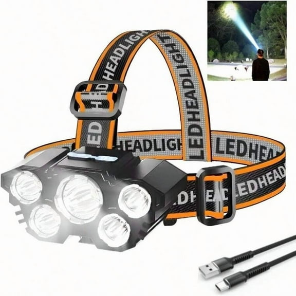 5 LED Headlamp Rechargeable With Built In 18650 Battery Strong Light Headlight Camping Adventure Fishing Head Light Flashlight