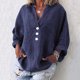 thumbnail image 2 of Moda mujer sólido Casual manga larga bolsillo cuello en V botón camisa Tops Fridja czfsfas6467, 2 of 8