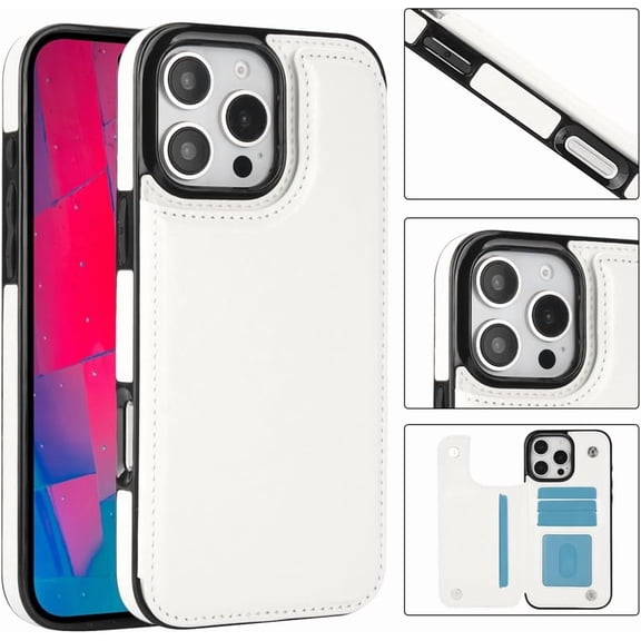 HCTian Leather Case Compatible with iPhone 16 Pro Max Wallet Case with Card Holder, 3 Card Slots Premium Protective Phone Case with Kickstand Durable Shockproof Cover