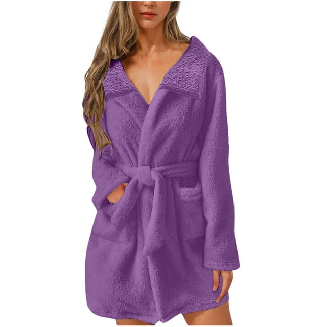Weiqiqre Women Fleece Robe, Short Cozy Plush Robes for Womens Soft Shawl Collar Warm Spa Bathrobe