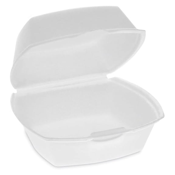 Foam Hinged Lid Container, Single Tab Lock, 5.13 x 5.13 x 2.5, White, 500/Carton