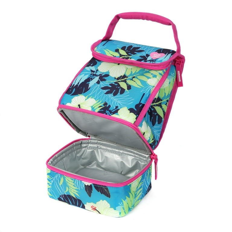 Insulated 2-Compartment Lunch Box Bag with Strap - Indigo Flowers