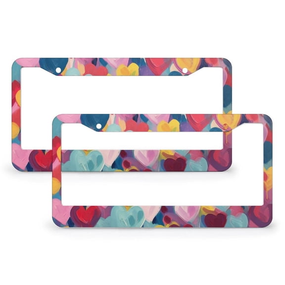 2 Pieces Multi Color Hearts License Plate Frames Cartoon Sweet Hearts Car Tags Frames Holder Quality Aluminum Metal 2 Round Holes for Girl Women Men Vehicles