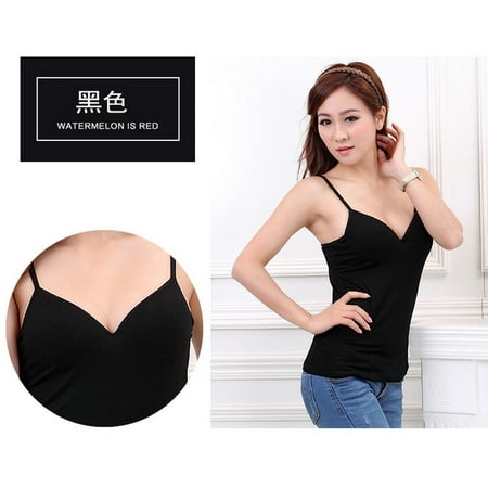Sexy Women Solid Padded Bra Spaghetti Camisole Top Women Vest Female Camisole With Built In Bra Cami Top Vest Padded Tank Tops