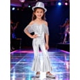 thumbnail image 2 of Choomomo Kids Girls Metallic Flared Pants Jumpsuit Spaghetti Straps Hippie Dance Full Body Unitard and Hat for Performance Silver 6, 2 of 6