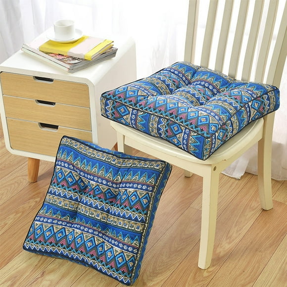 Square Meditation Pillow, Large Floor Pillow Thick Tufted Seat Cushion for Balcony Bedroom Tatami Living Room, Blue, 16x16 Inch