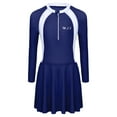 thumbnail image 6 of renvena Kids Girls One Piece Rash Guard Swimsuit Long Sleeve Swim Dress UPF 50+ Beachwear Bathing Suit Navy Blue L, 6 of 7