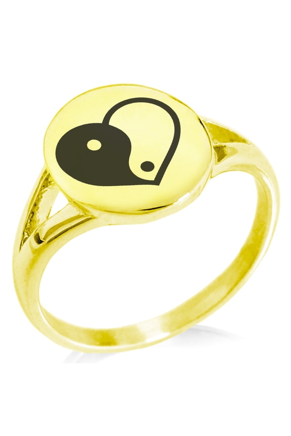 Stainless Steel Yin Yang Heart Minimalist Oval Top Polished Statement Ring