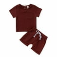thumbnail image 2 of Antinious Toddler Summer Casual Fashion Outfit Set Short Sleeve Solid Color Crepe Fabric T Shirt Pockets Shorts Set,Outfits for Kids,Boys Girls Sleepwear Set,Brown,100, 2 of 5