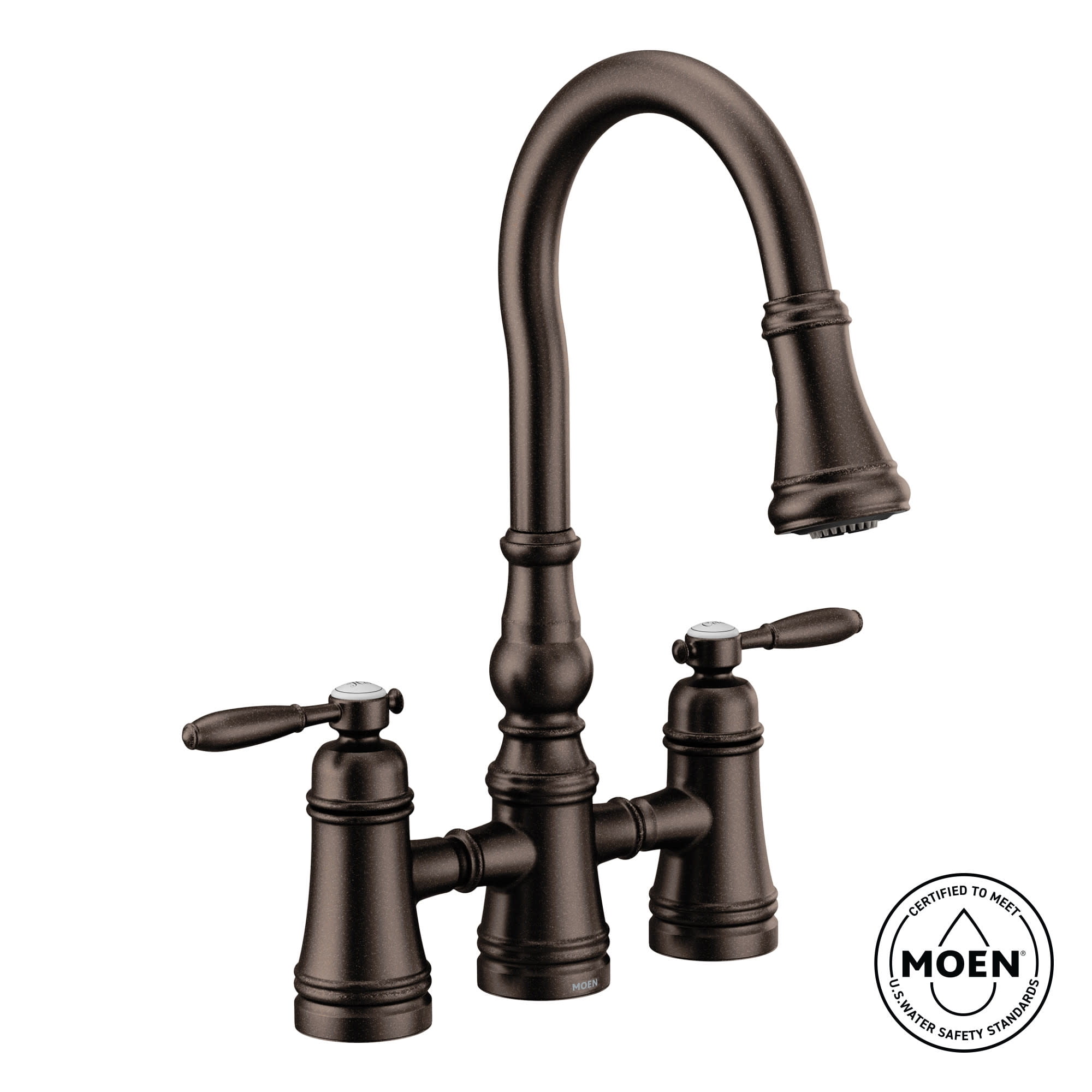 Moen S73204 Weymouth 1.5 GPM Bridge Pull Down Kitchen Faucet - Bronze