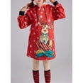 thumbnail image 2 of ELF Women Christmas Hoodies Dress Deer/Snowman Print Drawstring Hooded Long Sleeve Sweatshirts Dress Fall Mini Dress, 2 of 6