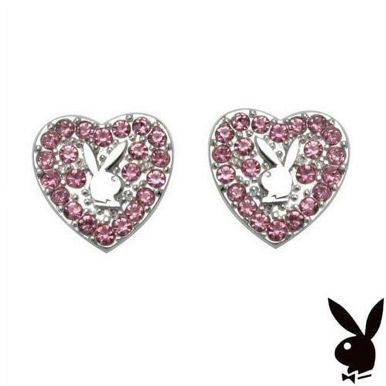 Playboy Earrings Heart Bunny Stud Pink Swarovski Crystals