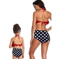 thumbnail image 3 of Frontwalk Mommy And Me Parent-child Swimsuit Ruffled Family Matching Swimwear Sleeveless Wire-free Swim Bikini Set Two Piece Mother Daughter Tummy Control Ruched High Waist Printed Red White Dots L, 3 of 4