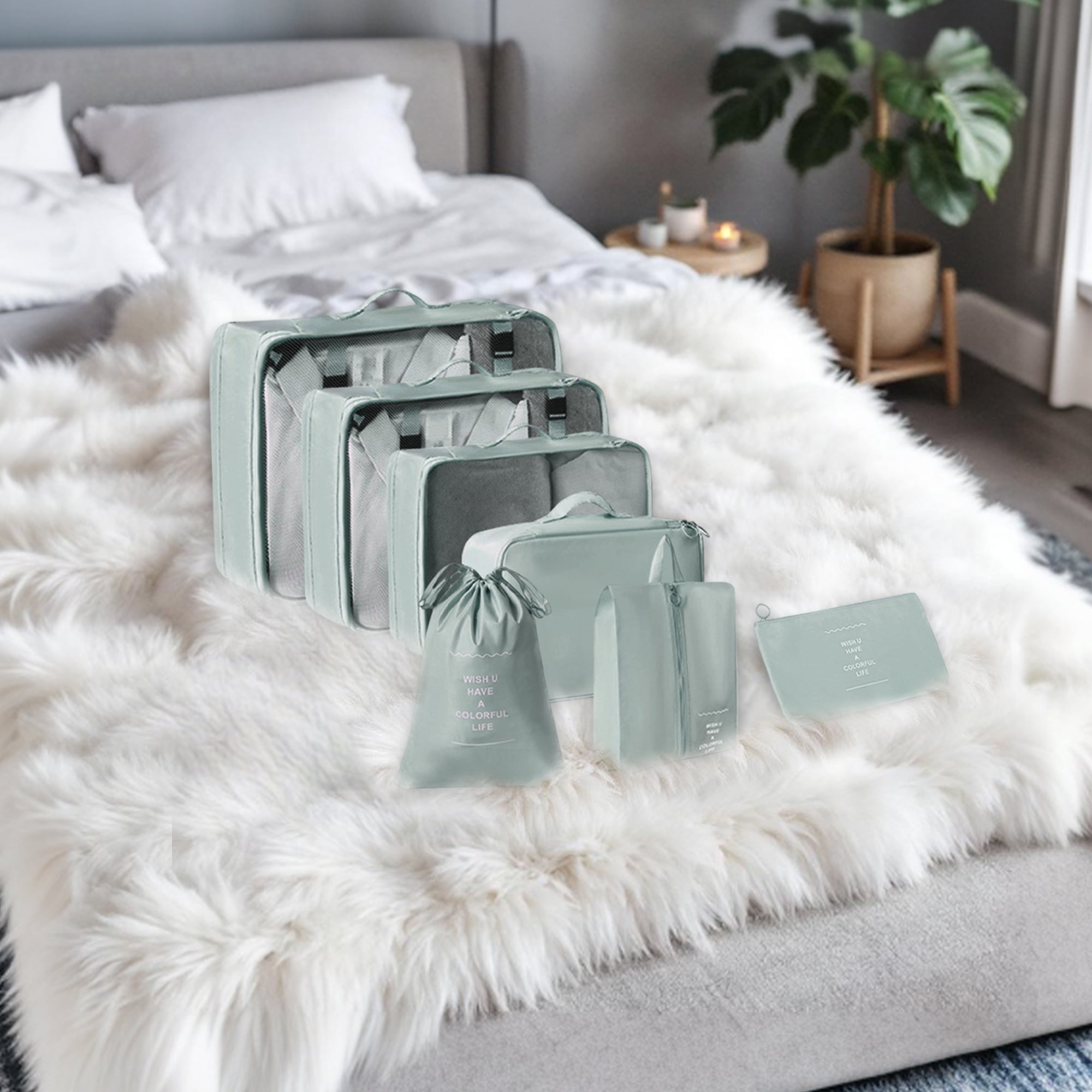 Unique Bargains Durable Portable Packing Cube Set with 7 Different Sized Bags Gray