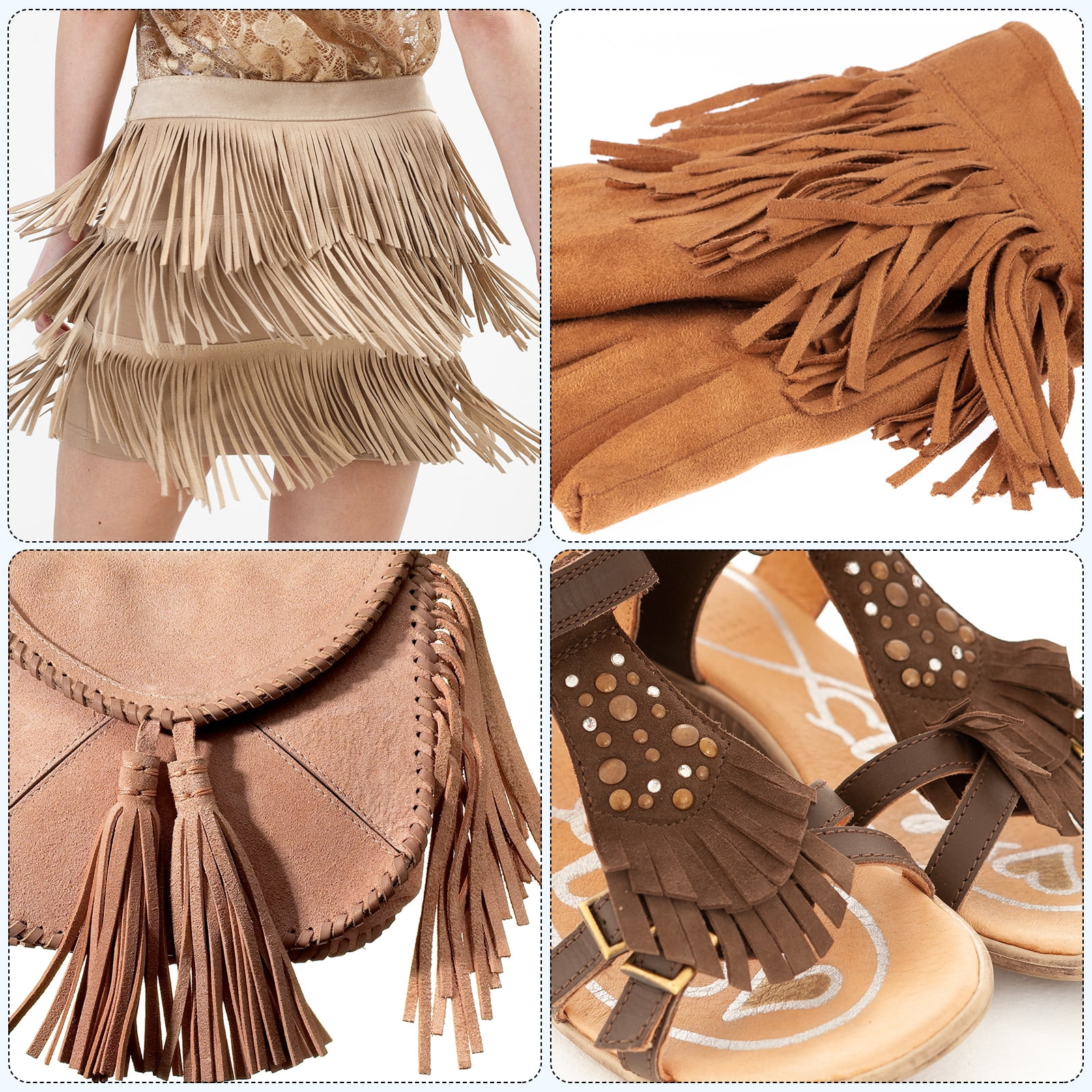 Unique Bargains PU Leather Fringe Trim Double Side for Dress Crafts Decor Brown