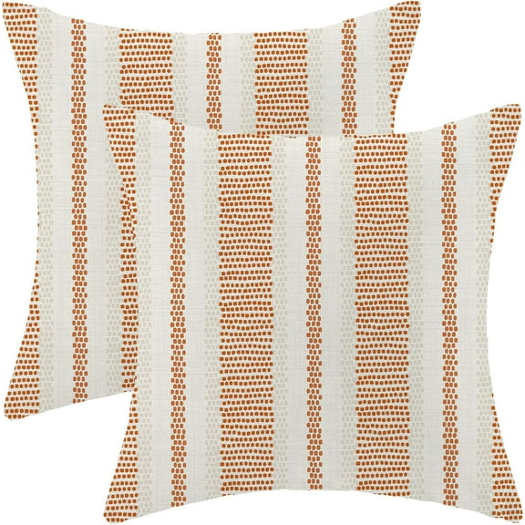 Burnt Orange Fall Outdoor Pillow Covers 18 x 18 Inch,Autumn Boho Polka Dots Striped Decor Throw Pillows for Couch Bed,Geometric Farmhouse Decorative Pillowcase Linen Cushion Cover Set of 2