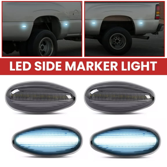 Kojem LED Side Marker Light for 2001-2007 Chevy Chevrolet Silverado 1500/2500/3500 GMC Sierra 1500/2500/3500 Front Rear Side Light Lamp Left & Right Smoke Lens White Full LED 4Pcs