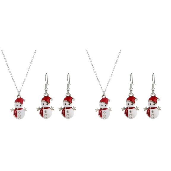 Jiyike 2 Sets Colorful Cartoon Snowman Design Earrings Necklace Set for Christams Gift